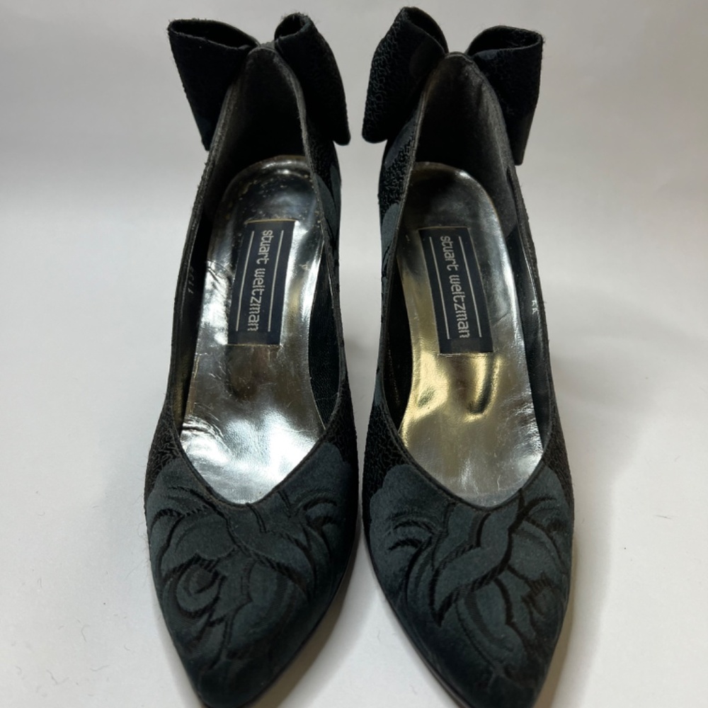 RARE Vintage Stuart Weitzman Satin Brocade Dress Heels with Bows
